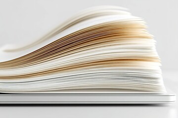 Stack of papers arranged neatly on a clean desk, showcasing different shades of white and cream in a well-lit workspace