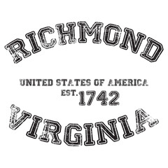 vintage college varsity virginia's richmond city slogan emblem print with grunge effect for graphic tee t shirt or sweatshirt - vector