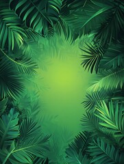Tropical foliage frame. Lush green leaves