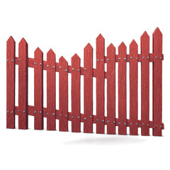 Red wooden fence 3d art illustration transparent background isolated png stock