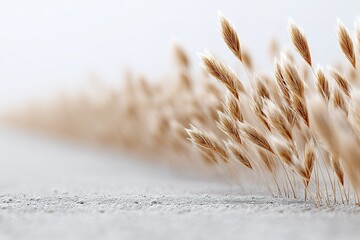 Delicate golden grasses swaying gently against a soft light background in a peaceful outdoor setting