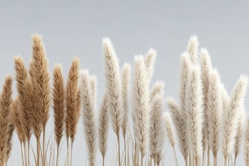 Fototapeta premium Textured arrangement of dried pampas grass in neutral tones on display against a minimalistic background