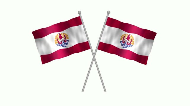 Flag of Frence Polynisia, Cross table Flag of Frence Polynisia on white screen, Frence Polynisia 3D Animation flag waving in the wind isolated on white Background. 
