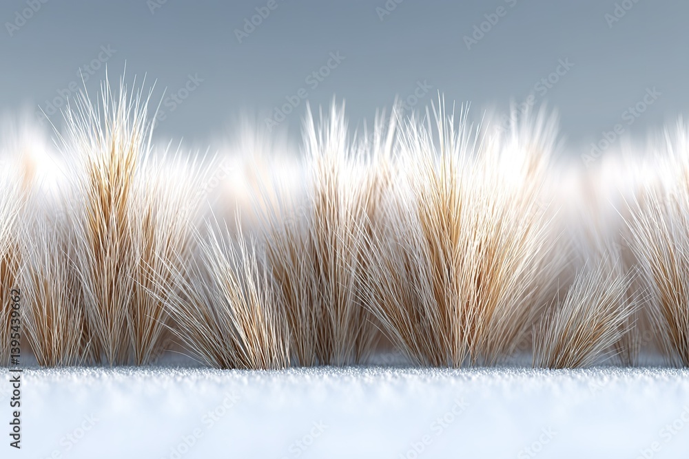 Poster close-up view of soft fibers resembling grass swaying in a gentle breeze during daylight