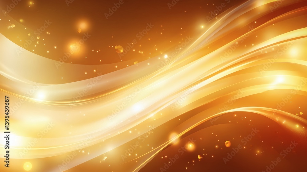 Wall mural a golden abstract background with flowing, glowing lines and shimmering particles.