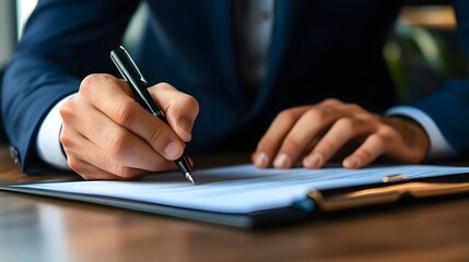 bussinessman signing, man signing his first contract with a company at office. represents professional growth, career milestones, and business success, ideal for corporate branding, career development