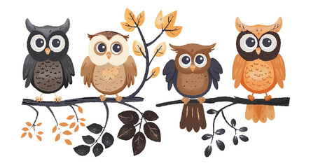 Cute Owls Clipart isolated on White Background