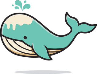 Friendly Whale's Splash: A charming illustration of a friendly whale with a playful splash emanating from its blowhole, set against a neutral backdrop.