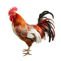 Muscular Red-White Rooster on transparent background
