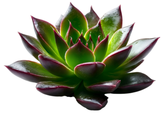 A green and red flower with a purple center