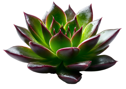A green and red flower with a purple center