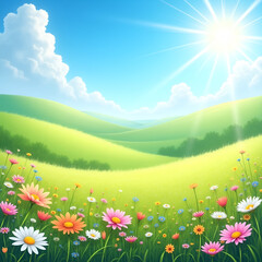 Nature Background with Wildflowers and Sunlight