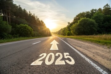 The road to 2025: An image of the future ahead, marked by an arrow on the highway.