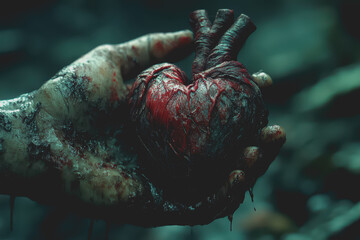 Close-up photo of a human hand holding a realistic heart.