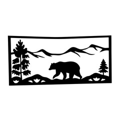 Fototapeta premium Black Bear Silhouette in Mountain Landscape Framed Art Print