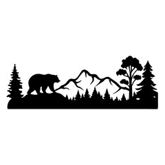 Majestic Mountain Silhouette with Grizzly Bear and Evergreen Forest