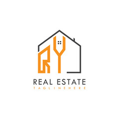initial monogram logo for real estate With home shape creative design.
