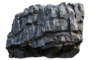 Black coal rock with rough surface and layered texture isolated on white background