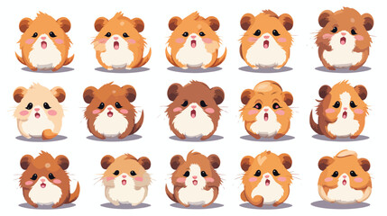 Adorable Hamster Animal Expressing Various Emotions with Tiny Mouse and Emoji Collection EPS Illustration