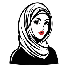 Beautiful Muslim Woman wearing Hijab Vector Art Minimalist Silhouette Isolated on Transparent Background
