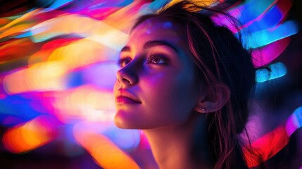 Fototapeta premium Vibrant Neon Portrait of a Young Woman