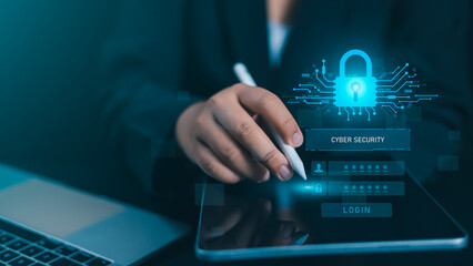 Cyber security concept, Login, User, Identification information security and encryption, Cybersecurity, Secure access to user personal information, Secure Internet access, Internet privacy.