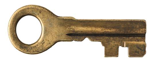 A gold key with a hole in the middle