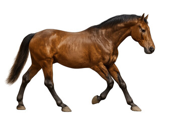 Obraz premium Stunning Brown Horse Walking Gracefully in Natural Motion