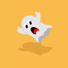 cute ghost illustration flying with shadow