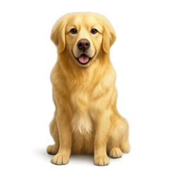 Obraz premium Cute Golden Retriever Sitting with Happy Expression on White Background