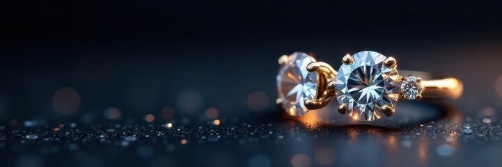 Elegant trilogy ring, dark backdrop, glittering diamonds , bridal, engagement, photo