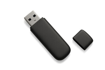 Sleek Black USB Flash Drive with Removable Cap on Display