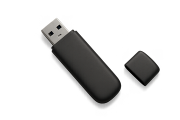 Sleek Black USB Flash Drive with Removable Cap on Display