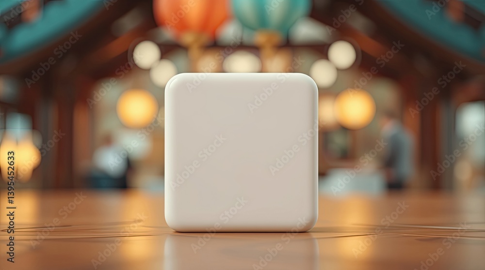 Aufkleber a white rectangular object resting on a wooden surface