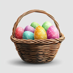 Colorful easter eggs in wicker basket isolated on transparent background Generative A
