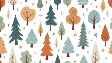 Fototapeta premium Seamless Pattern of Stylized Winter Trees and Forest