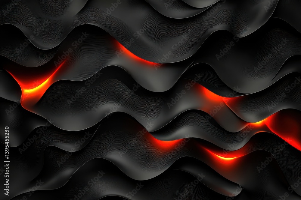 Canvas Prints abstract black waves with glowing red highlights and smooth curves