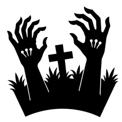 Undead hands rising from the grave for Halloween. Perfect for eerie posters, flyers, and merchandise.

