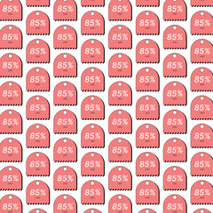 Red 85 Percent Discount Tag Pattern: Seamless Retro Label Design