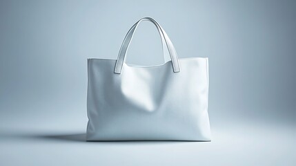 White tote bag on soft grey background, showcasing minimalist design with subtle shadows.
