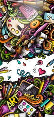 Obraz premium Artist hand drawn doodle banner. Cartoon detailed illustrations. Art objects and symbols. Color design elements background