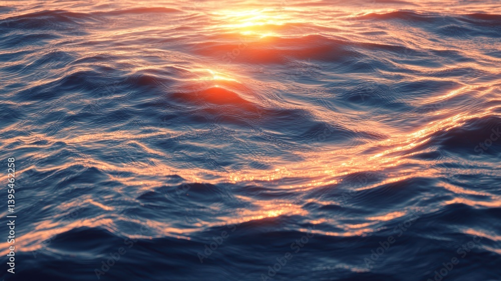 Poster Sunset reflecting on ocean waves, creating a warm, textured surface.