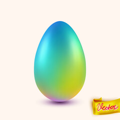 Realistic Easter egg with a bright holographic gradient in blue, green, and yellow tones on a soft background. Perfect for spring, holiday decor, and festive design.