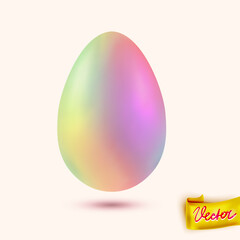 Realistic pastel holographic Easter egg with soft gradient colors and a gentle shadow on beige background. Ideal for holiday design, decor, and seasonal themes
