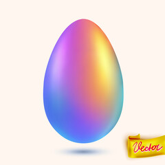 Realistic holographic Easter egg with vivid rainbow gradient. Glossy surface and vibrant colors make it perfect for festive spring and holiday designs
