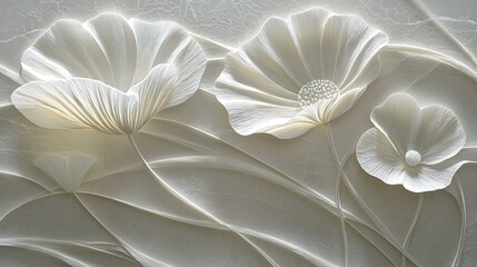 Elegant white floral relief artwork.
