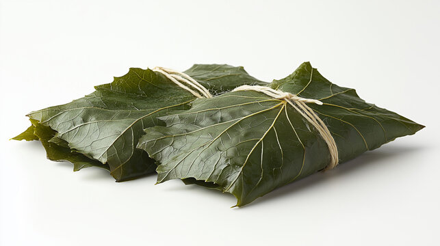 Two Green Leaf Parcels Tied with Jute String on a Clean White Background