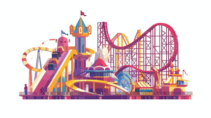 Professional Theme Park Design Concept on White Background Vector Illustration