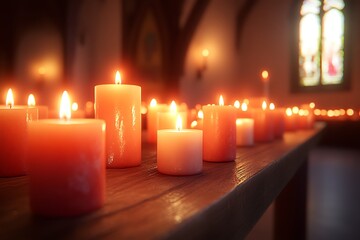 All saints day votive candles on shelf