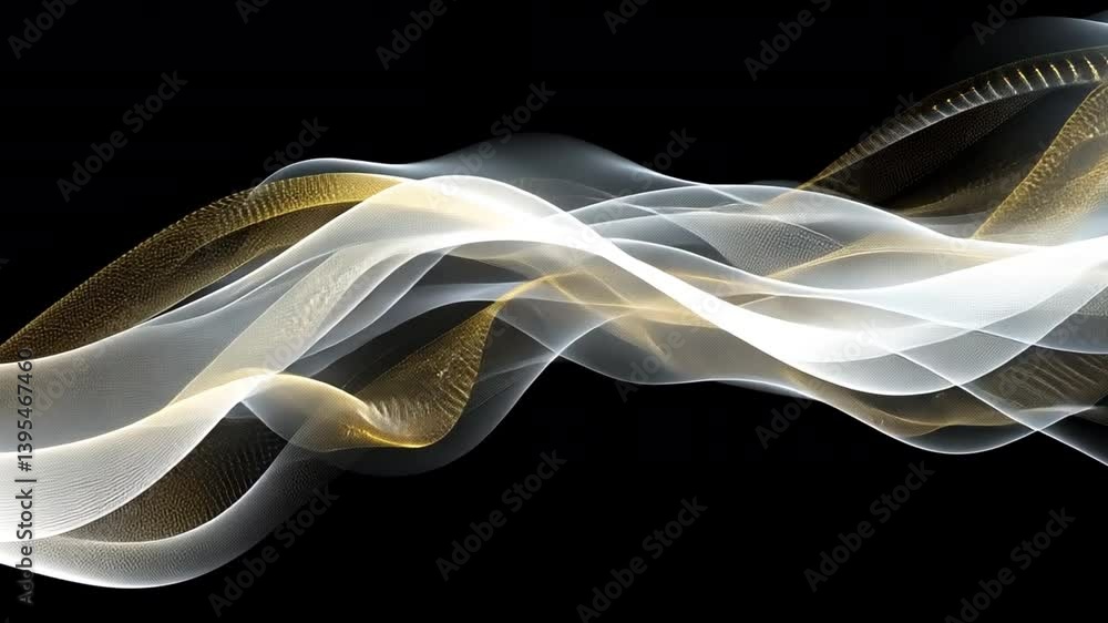 Poster ethereal abstract wave design with smooth flowing lines in white and gold creates elegant texture, e